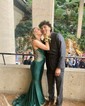 Trumpet/Mermaid V-neck Jersey Sweep Train Prom Dresses With Crystal Detailing