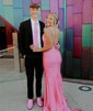 Trumpet/Mermaid V-neck Jersey Sweep Train Prom Dresses With Crystal Detailing