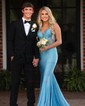 Trumpet/Mermaid V-neck Jersey Sweep Train Prom Dresses With Crystal Detailing