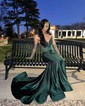 Trumpet/Mermaid V-neck Jersey Sweep Train Prom Dresses With Crystal Detailing