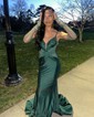 Trumpet/Mermaid V-neck Jersey Sweep Train Prom Dresses With Crystal Detailing