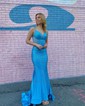 Trumpet/Mermaid V-neck Jersey Sweep Train Prom Dresses With Crystal Detailing