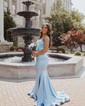 Trumpet/Mermaid V-neck Jersey Sweep Train Prom Dresses With Crystal Detailing