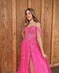 Ball Gown/Princess Off-the-shoulder Tulle Floor-length Prom Dresses With Appliques Lace