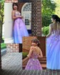 Ball Gown/Princess Sweetheart Tulle Glitter Floor-length Prom Dresses With Appliques Lace