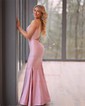 Trumpet/Mermaid V-neck Jersey Sweep Train Prom Dresses With Crystal Detailing