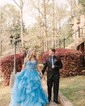 Ball Gown/Princess Off-the-shoulder Glitter Floor-length Prom Dresses With Appliques Lace