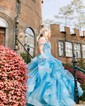 Ball Gown/Princess Off-the-shoulder Glitter Floor-length Prom Dresses With Appliques Lace