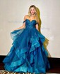 Ball Gown/Princess Off-the-shoulder Glitter Floor-length Prom Dresses With Appliques Lace