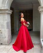 Ball Gown/Princess Off-the-shoulder Satin Sweep Train Prom Dresses With Beading