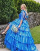 Ball Gown/Princess V-neck Glitter Sweep Train Prom Dresses With Bow