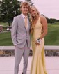 Trumpet/Mermaid V-neck Jersey Watteau Train Prom Dresses