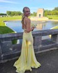 Trumpet/Mermaid V-neck Jersey Watteau Train Prom Dresses