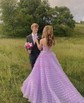 Ball Gown/Princess Sweetheart Tulle Sweep Train Prom Dresses With Appliques Lace