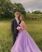 Ball Gown/Princess Sweetheart Tulle Sweep Train Prom Dresses With Appliques Lace