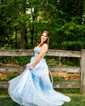 Ball Gown/Princess Sweetheart Tulle Sweep Train Prom Dresses With Appliques Lace