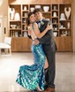 Trumpet/Mermaid V-neck Sequined Sweep Train Prom Dresses With Split Front