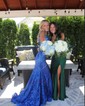 Trumpet/Mermaid V-neck Sequined Sweep Train Prom Dresses