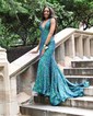 Trumpet/Mermaid V-neck Sequined Sweep Train Prom Dresses