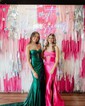 Trumpet/Mermaid Sweetheart Silk-like Satin Sweep Train Prom Dresses With Ruched