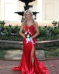 Trumpet/Mermaid Sweetheart Silk-like Satin Sweep Train Prom Dresses With Beading