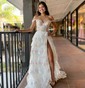 Ball Gown Off-the-shoulder Tulle Sweep Train Prom Dresses With Appliques Lace