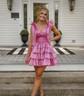 Unique Fuchsia Skater Organza Tiered Homecoming Dresses