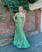 Trumpet/Mermaid One Shoulder Sequined Sweep Train Prom Dresses