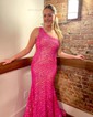 Trumpet/Mermaid One Shoulder Sequined Sweep Train Prom Dresses