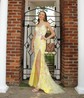 Sheath/Column Scoop Neck Tulle Glitter Sweep Train Split Front Prom Dresses