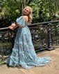 Ball Gown/Princess Off-the-shoulder Tulle Sweep Train Prom Dresses With Sashes / Ribbons