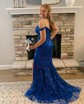 Trumpet/Mermaid Off-the-shoulder Sequined Sweep Train Prom Dresses With Appliques Lace