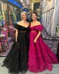 Ball Gown/Princess Off-the-shoulder Chiffon Sweep Train Prom Dresses With Sashes / Ribbons