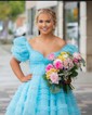 Elegant Skater Tulle V-neck Ruffle Homecoming Dresses