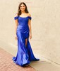 Sheath/Column Sweep Train Off-the-shoulder Silk-like Satin Appliques Lace Prom Dresses