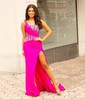 Trumpet/Mermaid One Shoulder Jersey Sweep Train Prom Dresses With Ruched