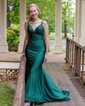 Trumpet/Mermaid V-neck Jersey Sweep Train Prom Dresses With Ruched