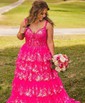 Ball Gown/Princess Off-the-shoulder Tulle Sweep Train Prom Dresses With Tiered