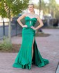 Trumpet/Mermaid Sweetheart Silk-like Satin Sweep Train Prom Dresses With Ruched