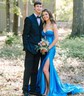 Trumpet/Mermaid Sweetheart Silk-like Satin Sweep Train Prom Dresses With Ruched