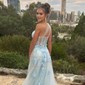 Ball Gown/Princess One Shoulder Tulle Glitter Sweep Train Prom Dresses With Appliques Lace