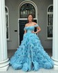 Ball Gown/Princess Off-the-shoulder Tulle Sweep Train Prom Dresses With Ruched