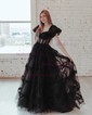 Ball Gown/Princess Off-the-shoulder Tulle Court Train Prom Dresses With Sashes / Ribbons