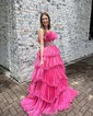 Ball Gown/Princess Straight Organza Sweep Train Prom Dresses With Beading