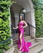 Trumpet/Mermaid Sweetheart Silk-like Satin Sweep Train Prom Dresses With Ruched