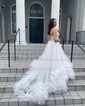 Ball Gown Sweetheart Tulle Court Train Prom Dresses With Pearl Detailing