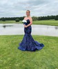 Trumpet/Mermaid V-neck Velvet Sequins Sweep Train Prom Dresses