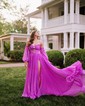 Ball Gown/Princess Off-the-shoulder Chiffon Court Train Prom Dresses With Beading