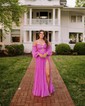 Ball Gown/Princess Off-the-shoulder Chiffon Court Train Prom Dresses With Beading