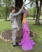 Ball Gown/Princess Off-the-shoulder Chiffon Court Train Prom Dresses With Beading